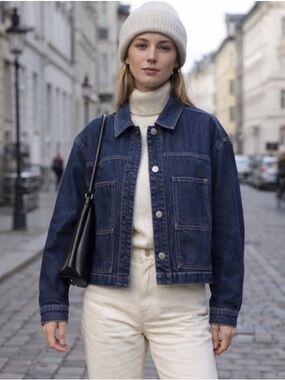 GAP Cropped carpenter Denim Jacket Size L